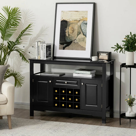 Modern Dining Buffet Cabinet with Wine Rack &amp; 2 Cabinets &amp; Drawer-Black