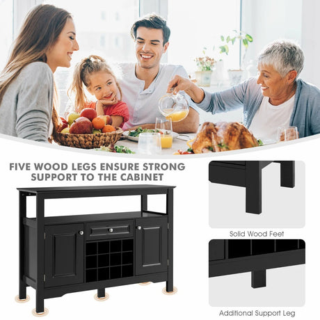 Modern Dining Buffet Cabinet with Wine Rack &amp; 2 Cabinets &amp; Drawer-Black