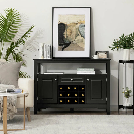 Modern Dining Buffet Cabinet with Wine Rack &amp; 2 Cabinets &amp; Drawer-Black