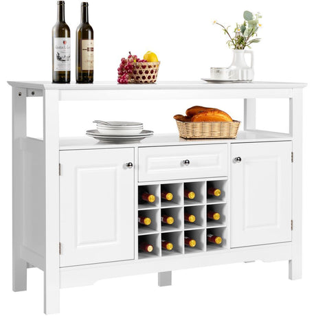Modern Dining Buffet Cabinet with Wine Rack &amp; 2 Cabinets &amp; Drawer-White