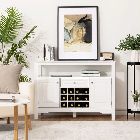 Modern Dining Buffet Cabinet with Wine Rack &amp; 2 Cabinets &amp; Drawer-White