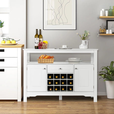 Modern Dining Buffet Cabinet with Wine Rack &amp; 2 Cabinets &amp; Drawer-White