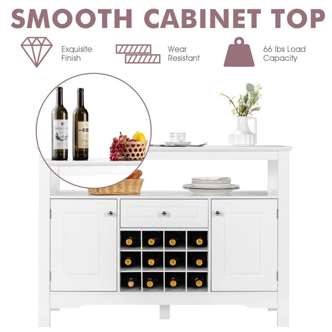 Modern Dining Buffet Cabinet with Wine Rack &amp; 2 Cabinets &amp; Drawer-White