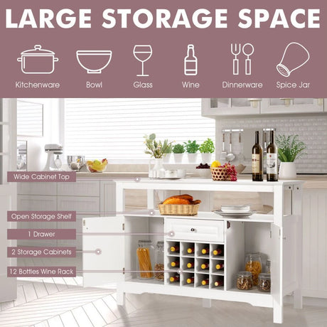 Modern Dining Buffet Cabinet with Wine Rack &amp; 2 Cabinets &amp; Drawer-White