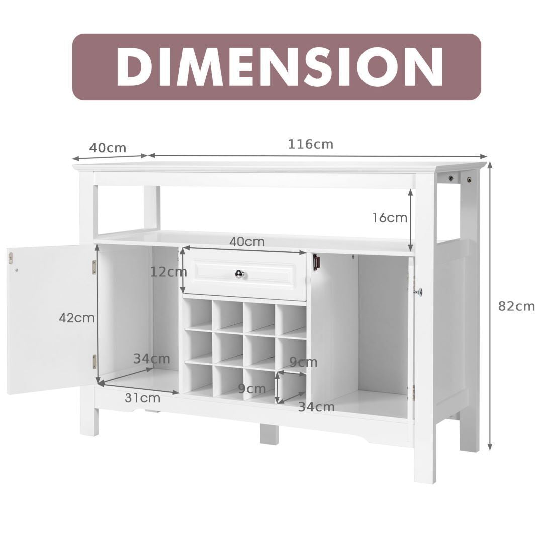 Modern Dining Buffet Cabinet with Wine Rack &amp; 2 Cabinets &amp; Drawer-White