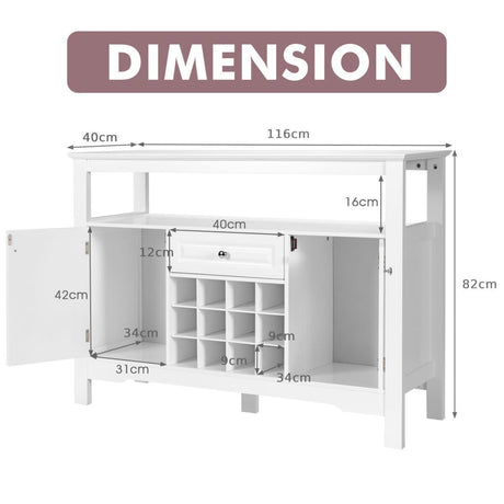 Modern Dining Buffet Cabinet with Wine Rack &amp; 2 Cabinets &amp; Drawer-White