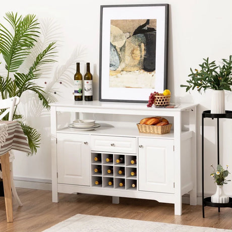 Modern Dining Buffet Cabinet with Wine Rack &amp; 2 Cabinets &amp; Drawer-White