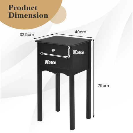 Side Table End Accent Table with 2 Drawers-Black