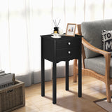 Side Table End Accent Table with 2 Drawers-Black