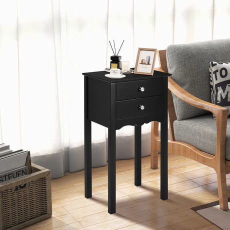 Side Table End Accent Table with 2 Drawers-Black
