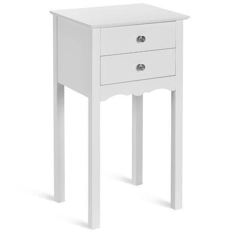 Side Table End Accent Table w/ 2 Drawers-White