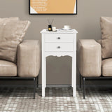 Side Table End Accent Table w/ 2 Drawers-White