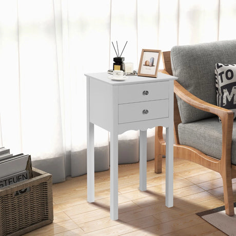 Side Table End Accent Table w/ 2 Drawers-White