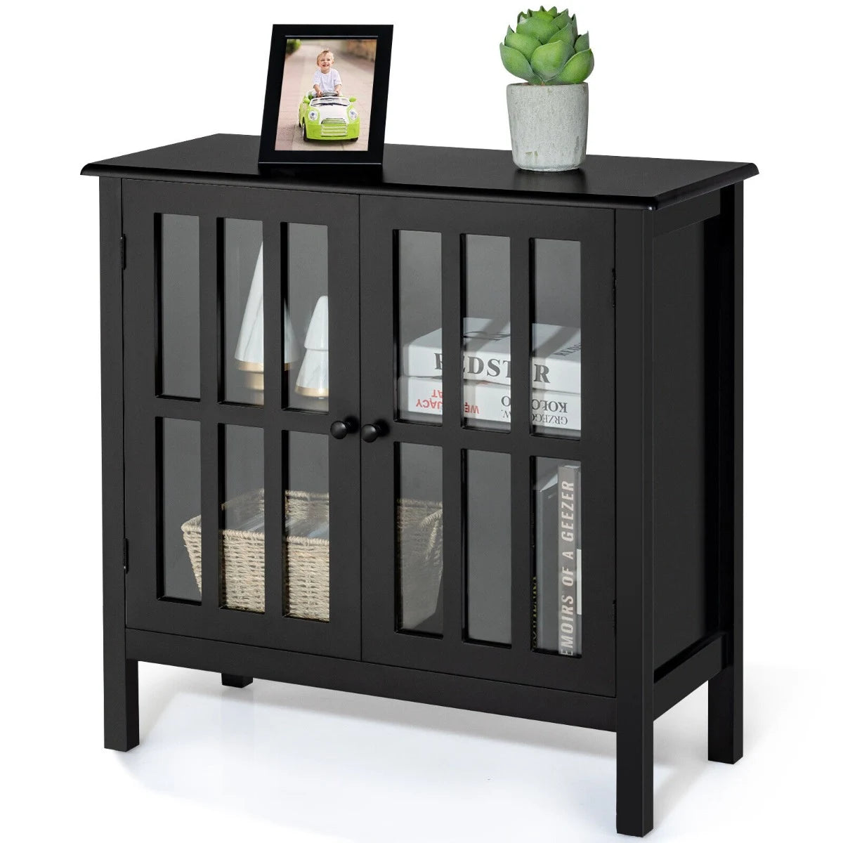 Modern Storage Cabinet with 2 Glass Doors for Living Room