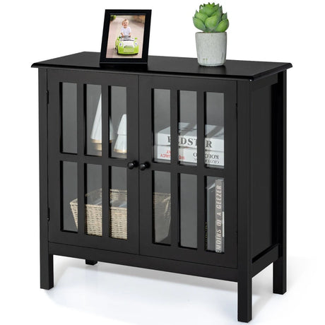 Modern Storage Cabinet with 2 Glass Doors for Living Room