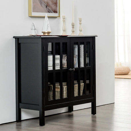 Modern Storage Cabinet with 2 Glass Doors for Living Room
