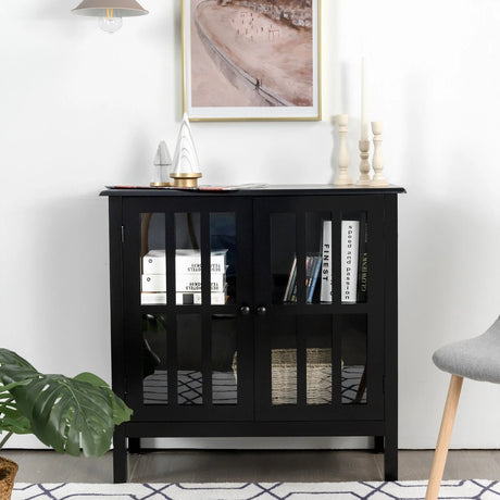 Modern Storage Cabinet with 2 Glass Doors for Living Room