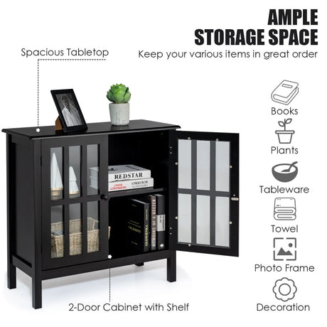 Modern Storage Cabinet with 2 Glass Doors for Living Room