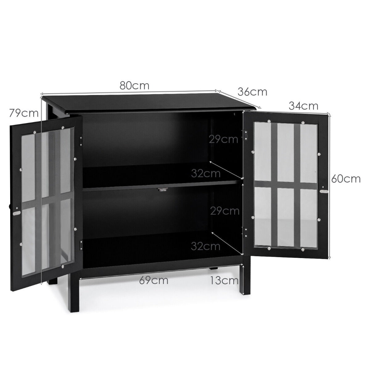 Modern Storage Cabinet with 2 Glass Doors for Living Room