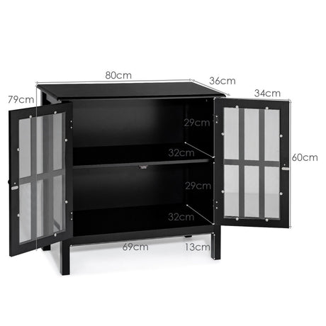 Modern Storage Cabinet with 2 Glass Doors for Living Room