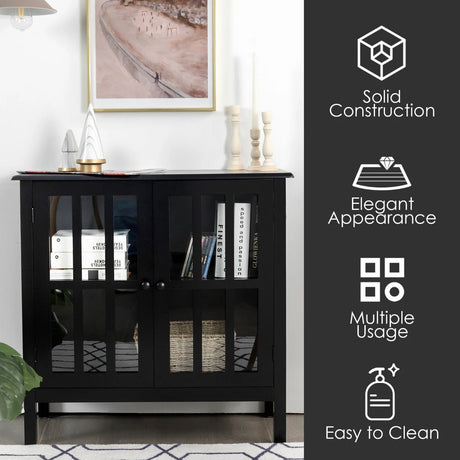 Modern Storage Cabinet with 2 Glass Doors for Living Room