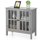 Modern Storage Cabinet with 2 Glass Doors for Living Room