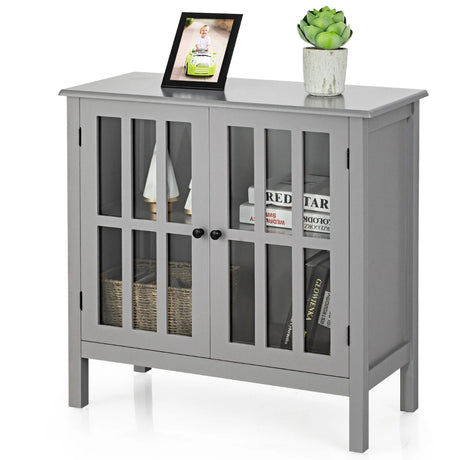 Modern Storage Cabinet with 2 Glass Doors for Living Room