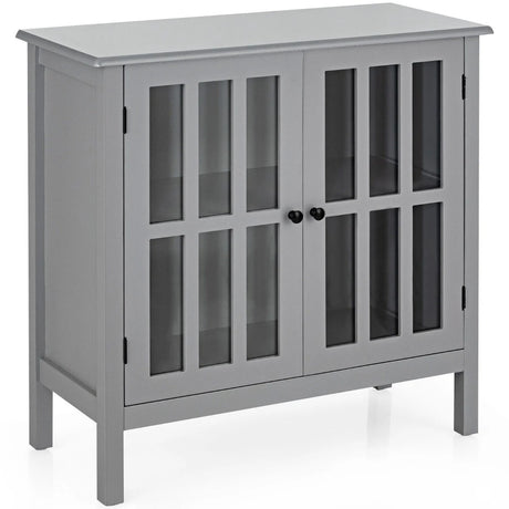 Modern Storage Cabinet with 2 Glass Doors for Living Room