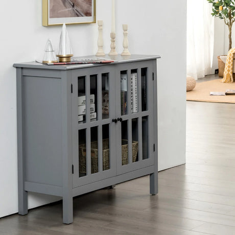 Modern Storage Cabinet with 2 Glass Doors for Living Room