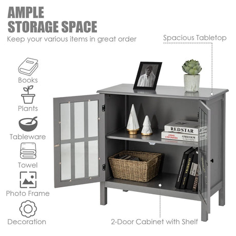 Modern Storage Cabinet with 2 Glass Doors for Living Room