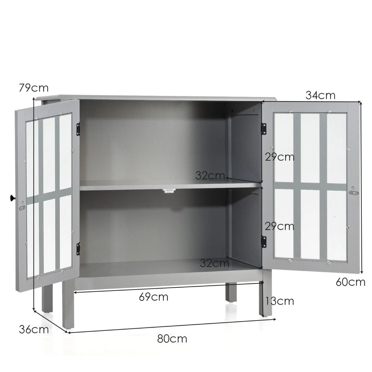 Modern Storage Cabinet with 2 Glass Doors for Living Room