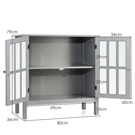 Modern Storage Cabinet with 2 Glass Doors for Living Room