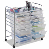 Movable 12-Drawer Storage Trolley with 2 lockable for Home Office Clear