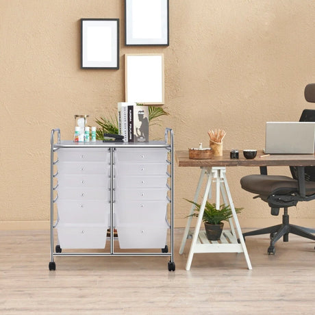 Movable 12-Drawer Storage Trolley with 2 lockable for Home Office Clear