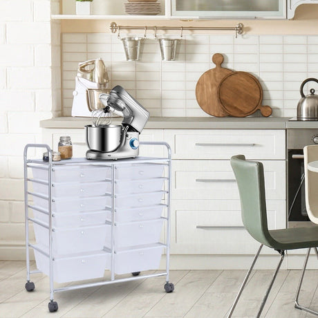 Movable 12-Drawer Storage Trolley with 2 lockable for Home Office Clear