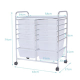Movable 12-Drawer Storage Trolley with 2 lockable for Home Office Clear