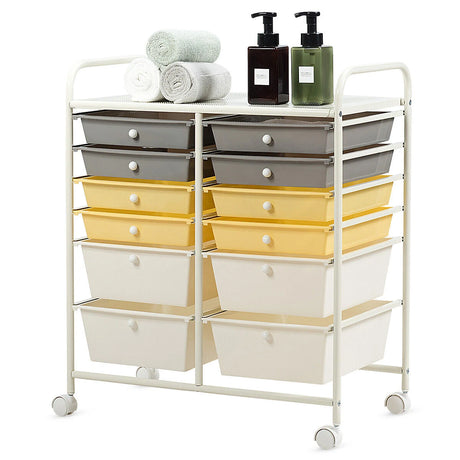 12 Drawers Rolling Cart Storage Scrapbook Paper Organizer Bins-Yellow