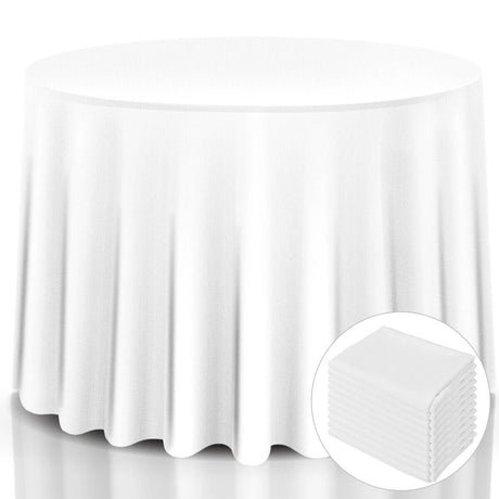 10 Pieces Round White Tablecloth with Durable Fabric Material for Party
