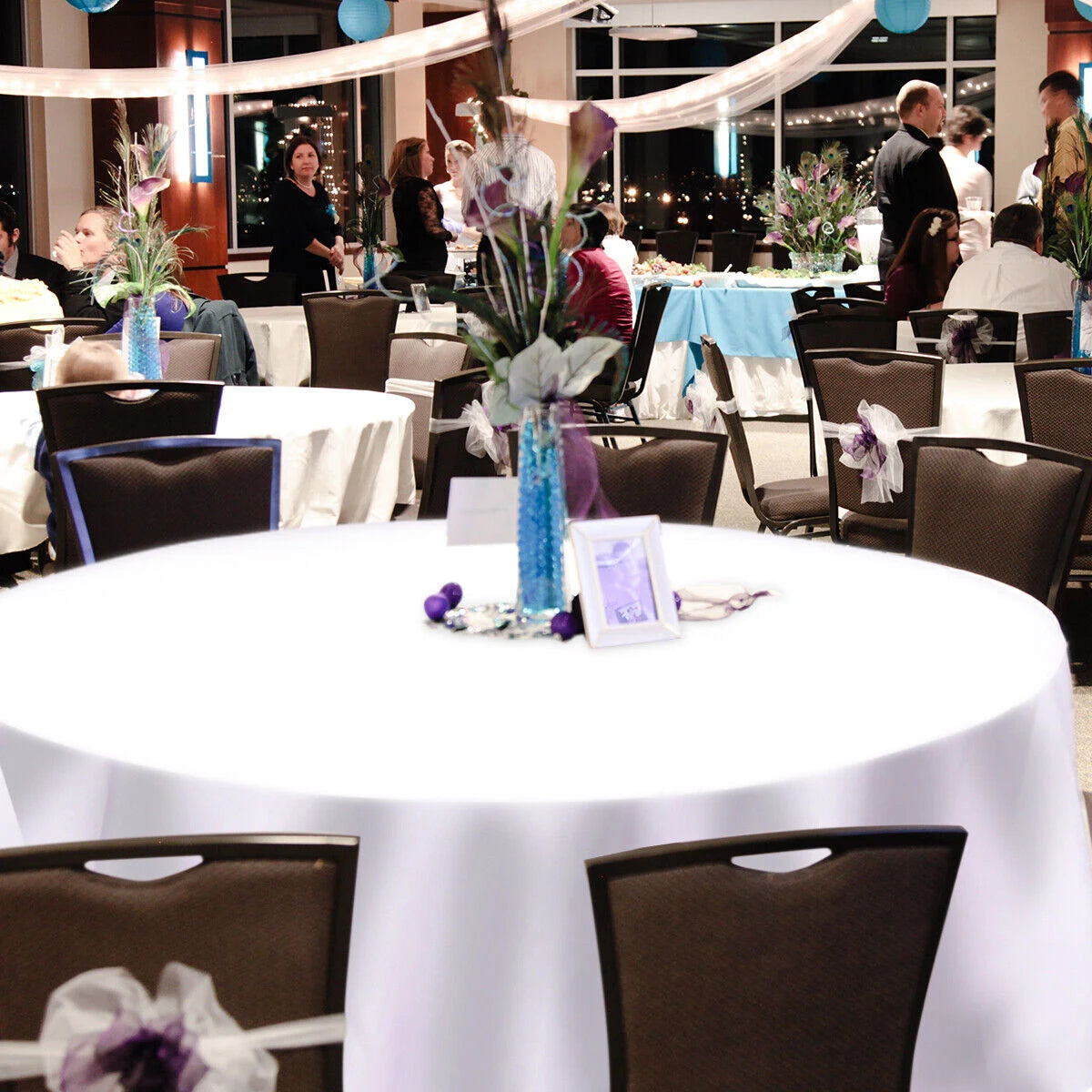10 Pieces Round White Tablecloth with Durable Fabric Material for Party