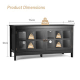 Modern Wooden TV Stand with Tempered Glass Doors for TVs up to 50''-Black