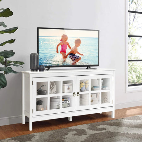 Modern Wooden TV Stand with Tempered Glass Doors for TVs up to 50''-White