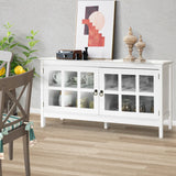 Modern Wooden TV Stand with Tempered Glass Doors for TVs up to 50''-White