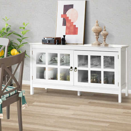 Modern Wooden TV Stand with Tempered Glass Doors for TVs up to 50''-White