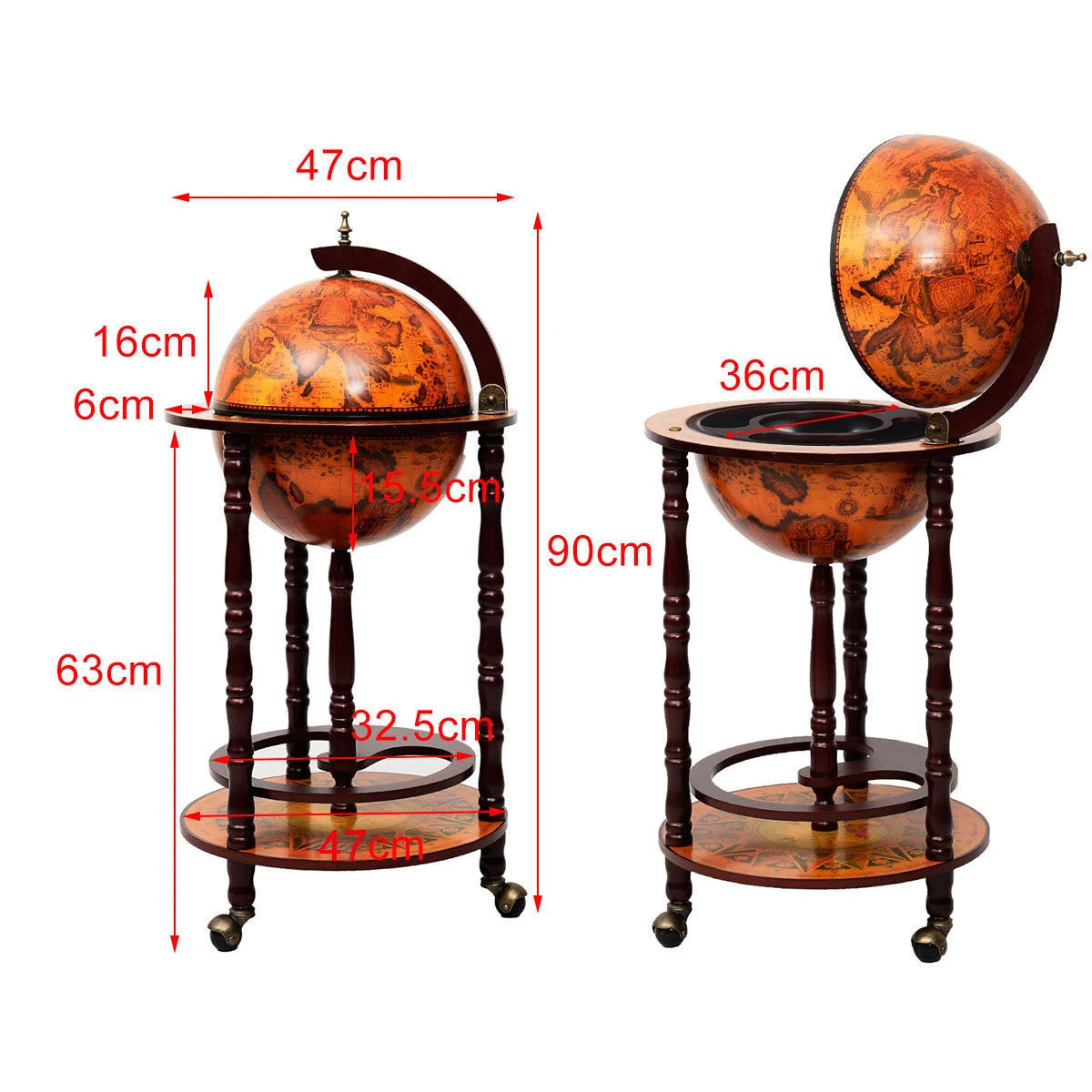 Italian Styled, Globe Drinks Cabinet with Wheels