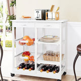 Rolling Wood Kitchen Trolley Cart Island Shelf w/ Storage Drawers Baskets New-White