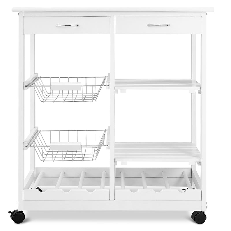 Rolling Wood Kitchen Trolley Cart Island Shelf w/ Storage Drawers Baskets New-White