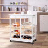 Rolling Wood Kitchen Trolley Cart Island Shelf w/ Storage Drawers Baskets New-White