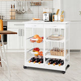 Rolling Wood Kitchen Trolley Cart Island Shelf w/ Storage Drawers Baskets New-White