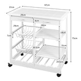 Rolling Wood Kitchen Trolley Cart Island Shelf w/ Storage Drawers Baskets New-White