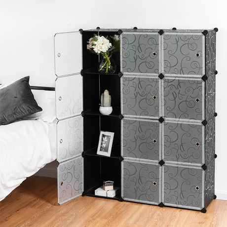 12-Cube Modular Storage Cabinet with Doors for Bedroom & Living Room